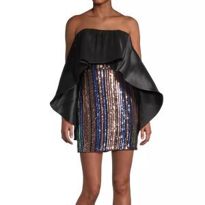 NWT! One33 Social Sequined Stripe Cape Minidress - Black Multicolor | Size 10